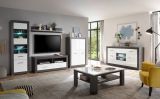 Highboard Briard in wei Hochglanz und grau Stone Wohn- und Esszimmer Kommode 100 x 142 cm