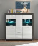 Highboard Briard in wei Hochglanz und grau Stone Wohn- und Esszimmer Vitrine 149 x 142 cm