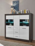 Highboard Briard in wei Hochglanz und grau Stone Wohn- und Esszimmer Vitrine 149 x 142 cm
