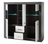Highboard Briard in wei Hochglanz und grau Stone Wohn- und Esszimmer Vitrine 149 x 142 cm