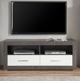 TV-Lowboard Briard in wei Hochglanz und grau Stone TV Unterteil mit Komforthhe 150 x 61 cm