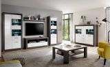TV-Lowboard Briard in wei Hochglanz und grau Stone TV Unterteil mit Komforthhe 150 x 61 cm
