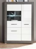 Vitrine Briard in wei Hochglanz und grau Stone Wohn- und Esszimmer Vitrinenschrank 100 x 142 cm
