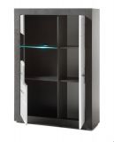 Vitrine Briard in wei Hochglanz und grau Stone Wohn- und Esszimmer Vitrinenschrank 100 x 142 cm