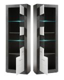 Vitrine Briard in wei Hochglanz und grau Stone Wohn- und Esszimmer Vitrinenschrank 65 x 198 cm