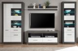 Wohnwand Briard in wei Hochglanz und grau Stone Wohnkombination 4-teilig 335 x 198 cm