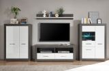 Wohnwand Briard in wei Hochglanz und grau Stone Wohnkombination 4-teilig 370 x 170 cm