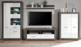Wohnwand Briard in wei Hochglanz und grau Stone Wohnkombination 4-teilig 370 x 198 cm