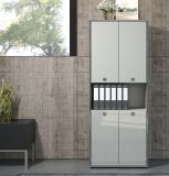 Aktenschrank Infinity in grau Hochglanz Lack aus Italien Broschrank mit Chromrahmen 76 x 192 cm