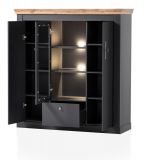 Esszimmer Set Ribera in grau und Wotan Eiche Landhaus Speisezimmer 3-teilig mit Esstisch, Highboard und Sideboard