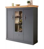 Highboard Ribera in grau und Wotan Eiche Landhaus Wohn- und Esszimmer Vitrine 141 x 146 cm