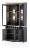 Vitrinenschrank Ribera in grau und Wotan Eiche Landhaus Wohn- und Esszimmer Buffetschrank 110 x 201 cm
