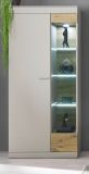 Vitrine Griego in Kieselgrau matt und Zinneiche Wohn- und Esszimmer Vitrinenschrank 90 x 199 cm