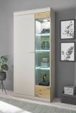 Vitrine Griego in Kieselgrau matt und Zinneiche Wohn- und Esszimmer Vitrinenschrank 90 x 199 cm