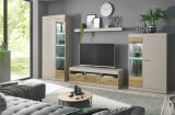 Wohnwand Griego in Kieselgrau matt und Zinneiche Wohnkombination 4-teilig 350 x 199 cm