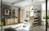 Kche mit Theke Stove in Used Wood hell und anthrazit Kchenschrank Set 6-teilig