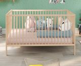 Babyzimmer Babybett Universal in Massivholz Buche Klarlack Gitterbett mit Schlupfsprossen und Lattenrost Liegeflche 70 x 140 cm