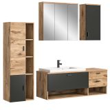 Badmbel Set Grado 5-teilig in Nox Eiche und grau matt Badkombination mit Waschbecken 201 x 192 cm