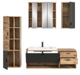 Badmbel Set Grado 5-teilig in Nox Eiche und grau matt Badkombination mit Waschbecken 201 x 192 cm