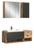 Badmbel Set mit Waschbecken Grado in Nox Eiche und grau matt Badkombination hngend 138 x 192 cm