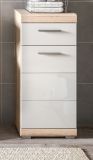 Badezimmer Kommode Lambada in wei Hochglanz und Sonoma Eiche Badschrank 37 x 88 cm