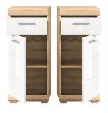 Badezimmer Kommode Lambada in wei Hochglanz und Sonoma Eiche Badschrank 37 x 88 cm