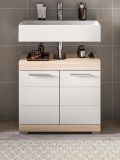 Badezimmer Waschbeckenunterschrank Lambada in wei Hochglanz und Sonoma Eiche Badschrank 60 cm