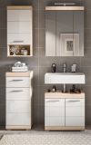 Badezimmer Waschbeckenunterschrank Lambada in wei Hochglanz und Sonoma Eiche Badschrank 60 cm