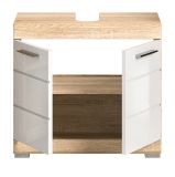 Badezimmer Waschbeckenunterschrank Lambada in wei Hochglanz und Sonoma Eiche Badschrank 60 cm