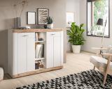 Sideboard Laredo in wei matt und Nox Eiche Landhaus Wohn- und Esszimmer Kommode 131 x 104 cm
