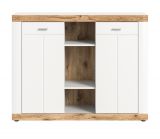 Sideboard Laredo in wei matt und Nox Eiche Landhaus Wohn- und Esszimmer Kommode 131 x 104 cm