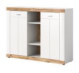 Sideboard Laredo in wei matt und Nox Eiche Landhaus Wohn- und Esszimmer Kommode 131 x 104 cm