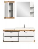 Badmbel Set mit Waschbecken Laredo in wei matt und Nox Eiche Landhaus Badkombination hngend 133 cm