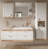 Badmbel Set mit Waschbecken Laredo in wei matt und Nox Eiche Landhaus Badkombination hngend 193 cm