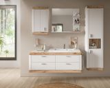 Badmbel Set mit Waschbecken Laredo in wei matt und Nox Eiche Landhaus Badkombination hngend 193 cm