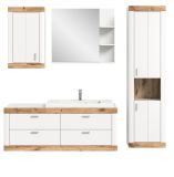 Badmbel Set mit Waschbecken Laredo in wei matt und Nox Eiche Landhaus Badkombination hngend 193 cm