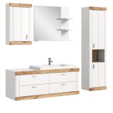 Badmbel Set mit Waschbecken Laredo in wei matt und Nox Eiche Landhaus Badkombination hngend 193 cm
