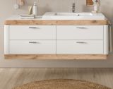 Waschbeckenunterschrank MIT Waschbecken Laredo in wei matt und Nox Eiche Landhaus Waschtisch hngend 133 cm