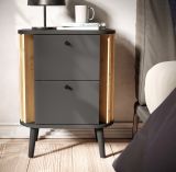 Nachttisch Pure in grau und Artisan Eiche mit 3D-Lamellen Nachtkommode in Komforthhe 45 x 60 cm