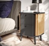 Nachttisch Pure in grau und Artisan Eiche mit 3D-Lamellen Nachtkommode in Komforthhe 45 x 60 cm