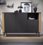 Sideboard Pure in grau und Artisan Eiche mit 3D-Lamellen Wohn- und Esszimmer Kommode 138 cm