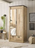 Kleiderschrank Stove in Used Wood hell und anthrazit Drehtrenschrank 2-trig mit Spiegel 93 x 209 cm