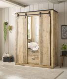 Kleiderschrank Stove in Used Wood hell und anthrazit Schiebetrentrenschrank 3-trig mit Spiegel 163 x 209