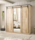 Kleiderschrank Stove in Used Wood hell und anthrazit Schiebetrentrenschrank 3-trig mit Spiegel 201 x 209