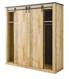 Kleiderschrank Stove in Used Wood hell und anthrazit Schiebetrentrenschrank 3-trig mit Spiegel 201 x 209