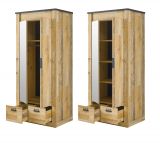 Schlafzimmer Set 3-teilig Stove in Used Wood hell und anthrazit mit Einzelbett 90 x 200 cm, Kleiderschrank und Nachttisch