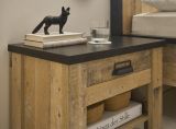 Schlafzimmer Set 5-teilig Stove in Used Wood hell und anthrazit mit Bett, Kleiderschrank, 2 x Nachttisch und Kommode