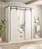 Kleiderschrank Stove in wei Pinie und anthrazit Landhaus Schiebetrentrenschrank 3-trig mit Spiegel 163 x 209