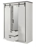 Kleiderschrank Stove in wei Pinie und anthrazit Landhaus Schiebetrentrenschrank 3-trig mit Spiegel 163 x 209