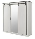 Kleiderschrank Stove in wei Pinie und anthrazit Landhaus Schiebetrentrenschrank 3-trig mit Spiegel 201 x 209